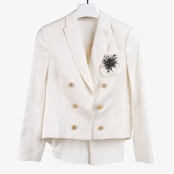 Brunello Cucinelli SS/17 Cream Linen Crystal-Embellished Double-Breasted Blazer - Picture 2 of 15